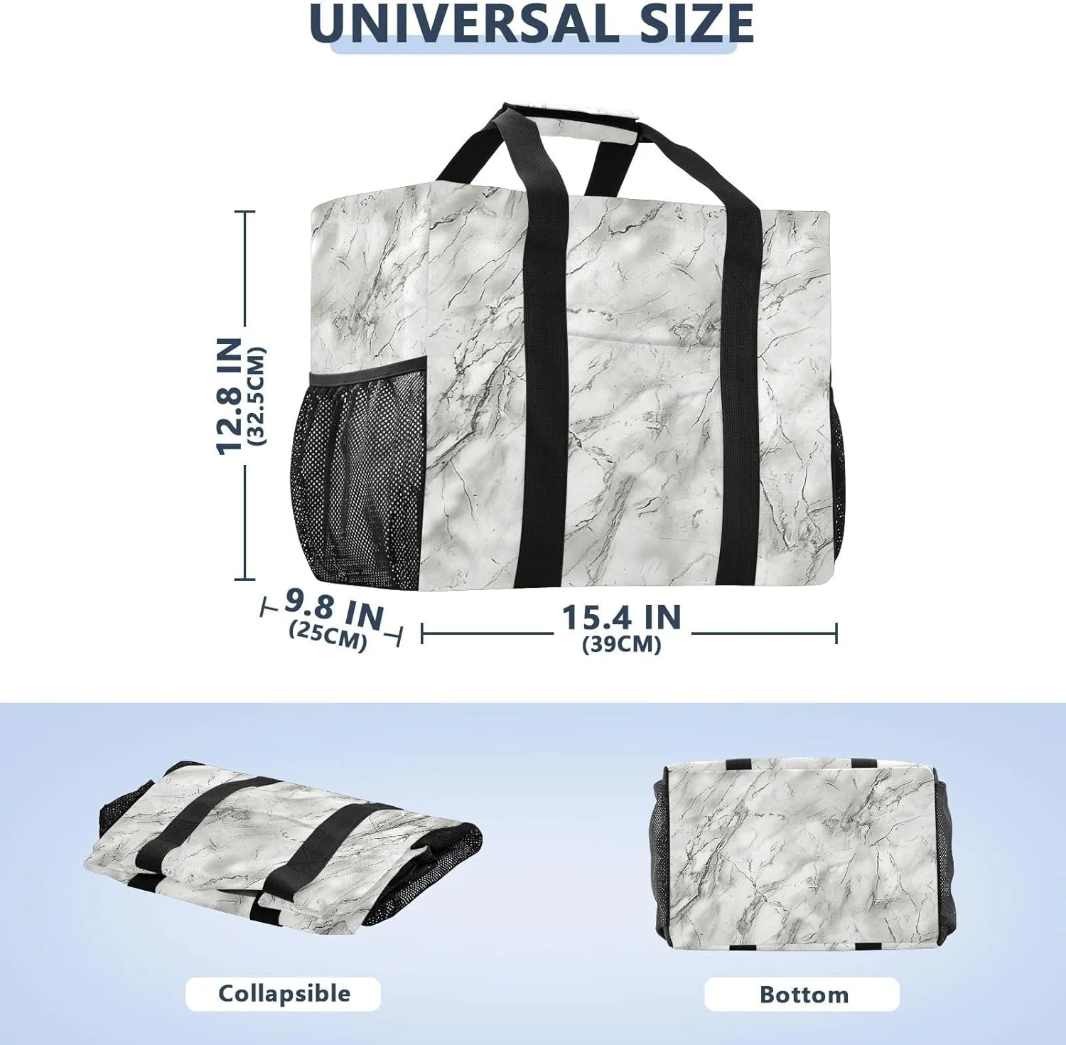 ALAZA Marble Blue White Waterproof Beach Tote Bags