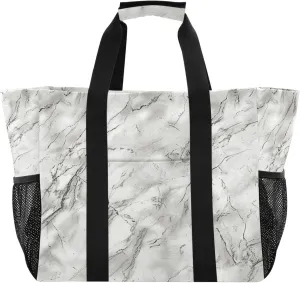 ALAZA Marble Blue White Waterproof Beach Tote Bags