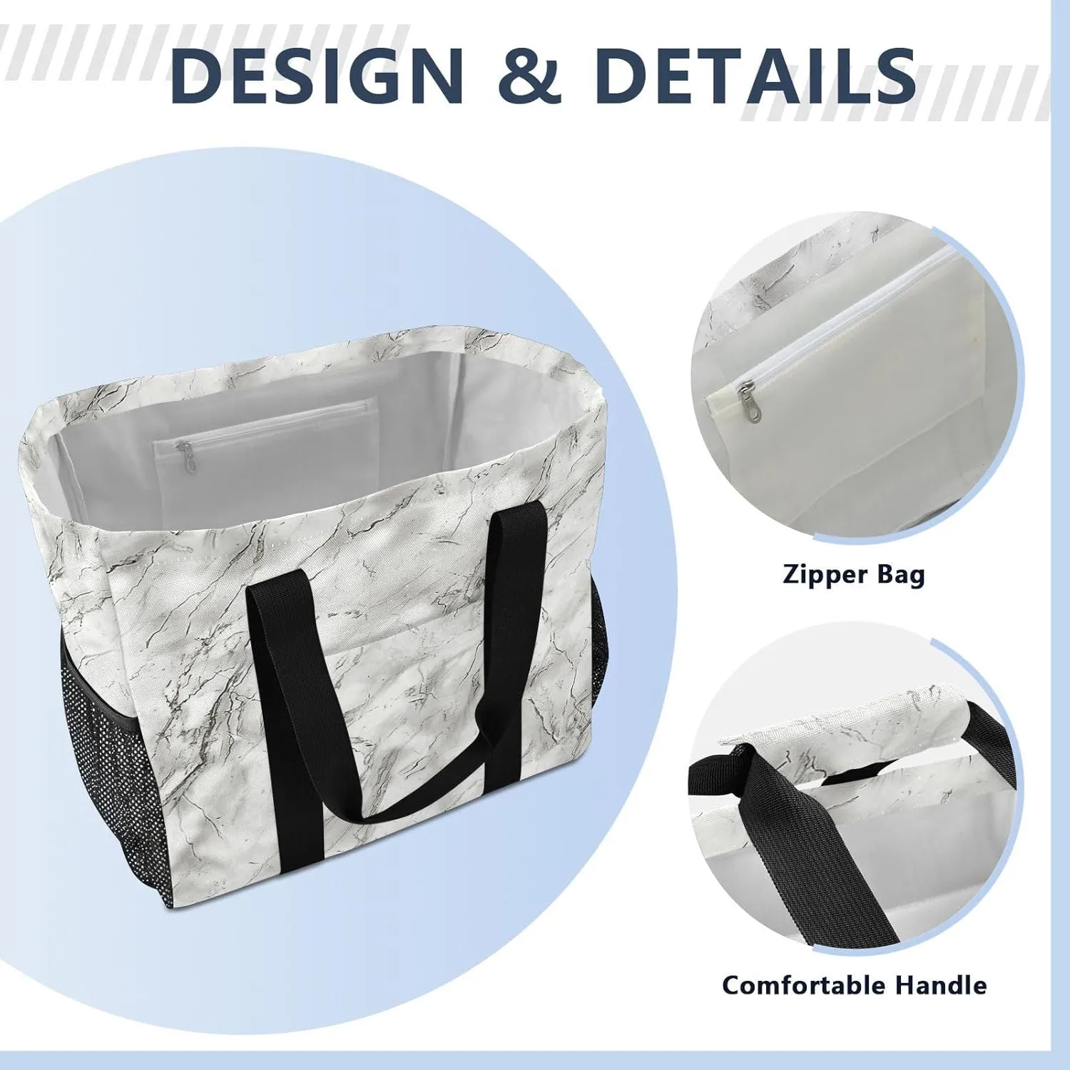 ALAZA Marble Blue White Waterproof Beach Tote Bags