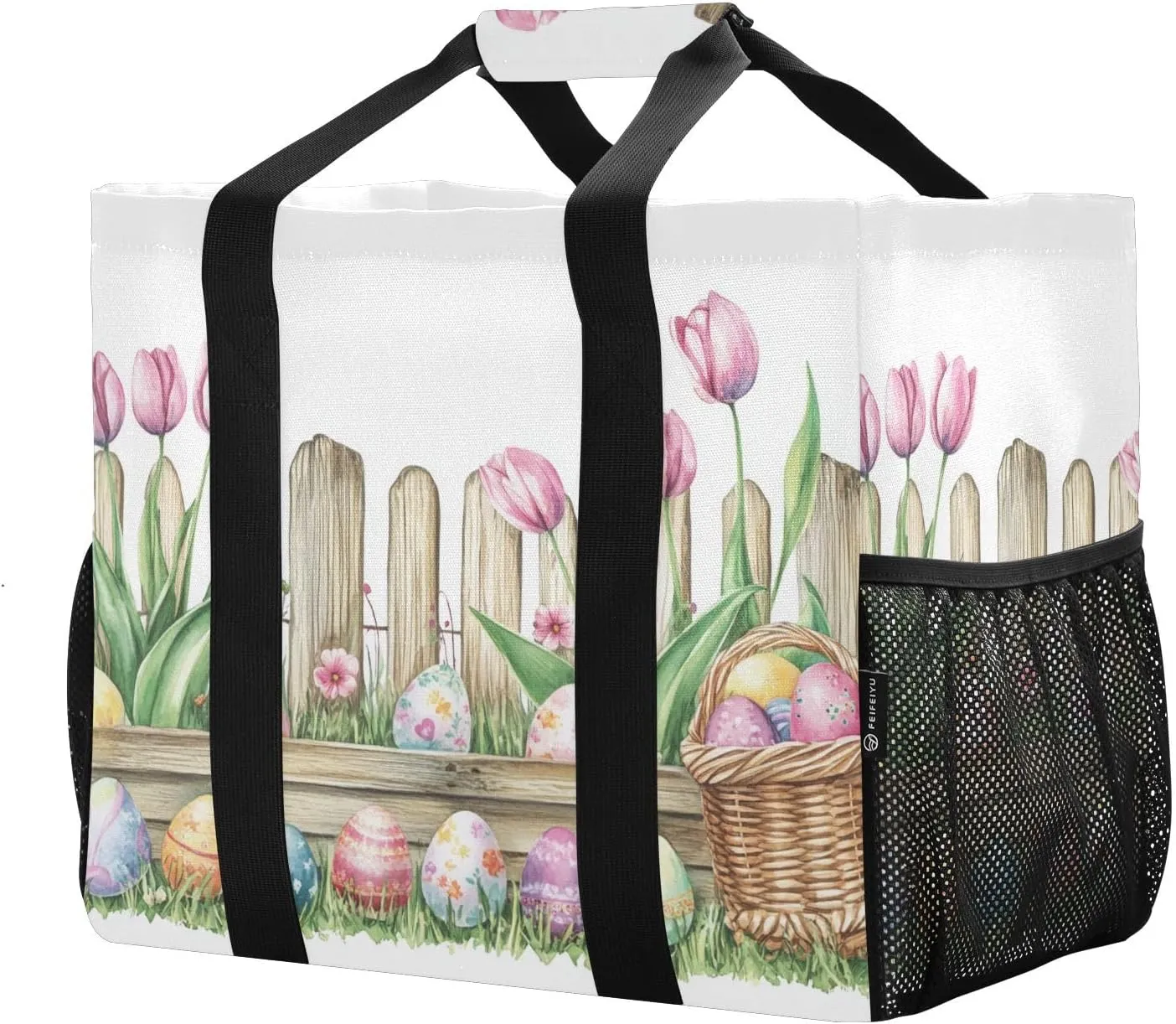 ALAZA Rabbit Easter Egg Chick Flower Leaf Branch Waterproof Beach Tote Bags