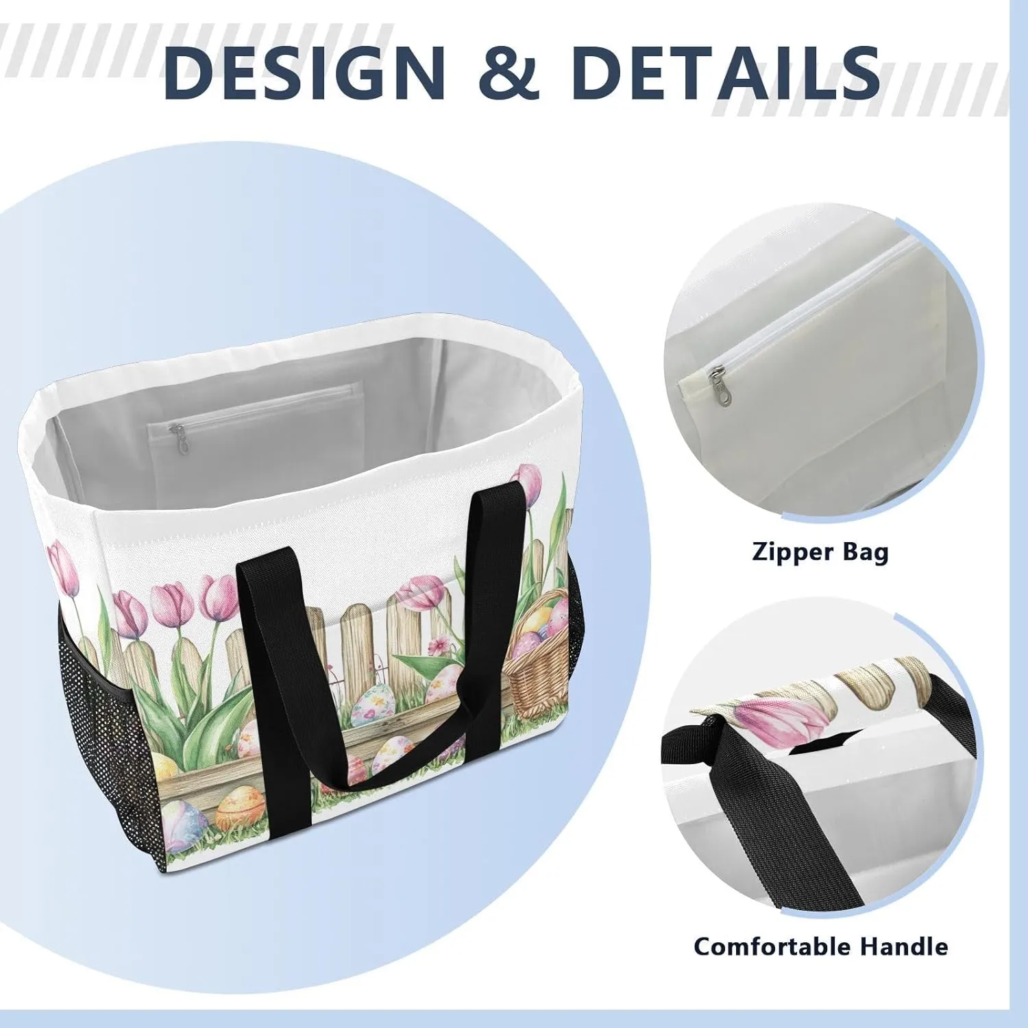 ALAZA Rabbit Easter Egg Chick Flower Leaf Branch Waterproof Beach Tote Bags