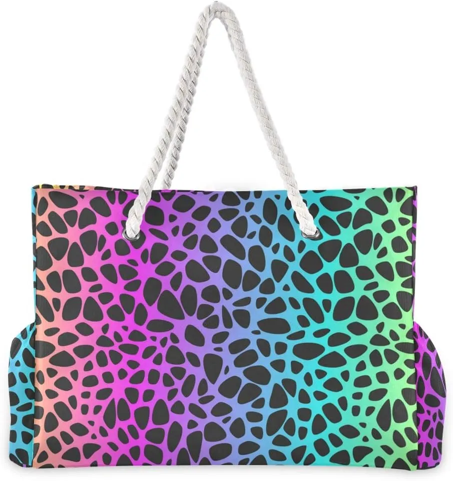 ALAZA Rainbow Leopard Beach Toy Bag Groceries Bag for Seaside, Shower Stall, Swiming Pool