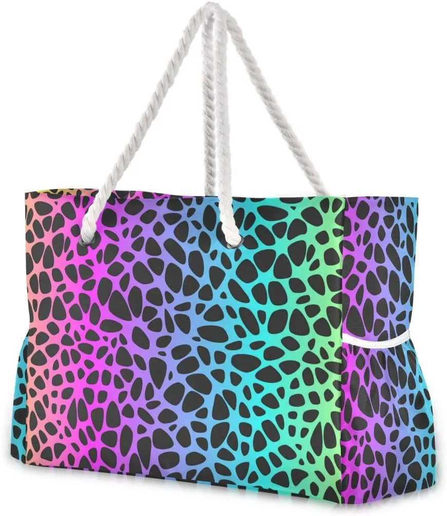 ALAZA Rainbow Leopard Beach Toy Bag Groceries Bag for Seaside, Shower Stall, Swiming Pool