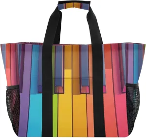 ALAZA Rose on Piano Musical Note Starry Waterproof Beach Tote Bags