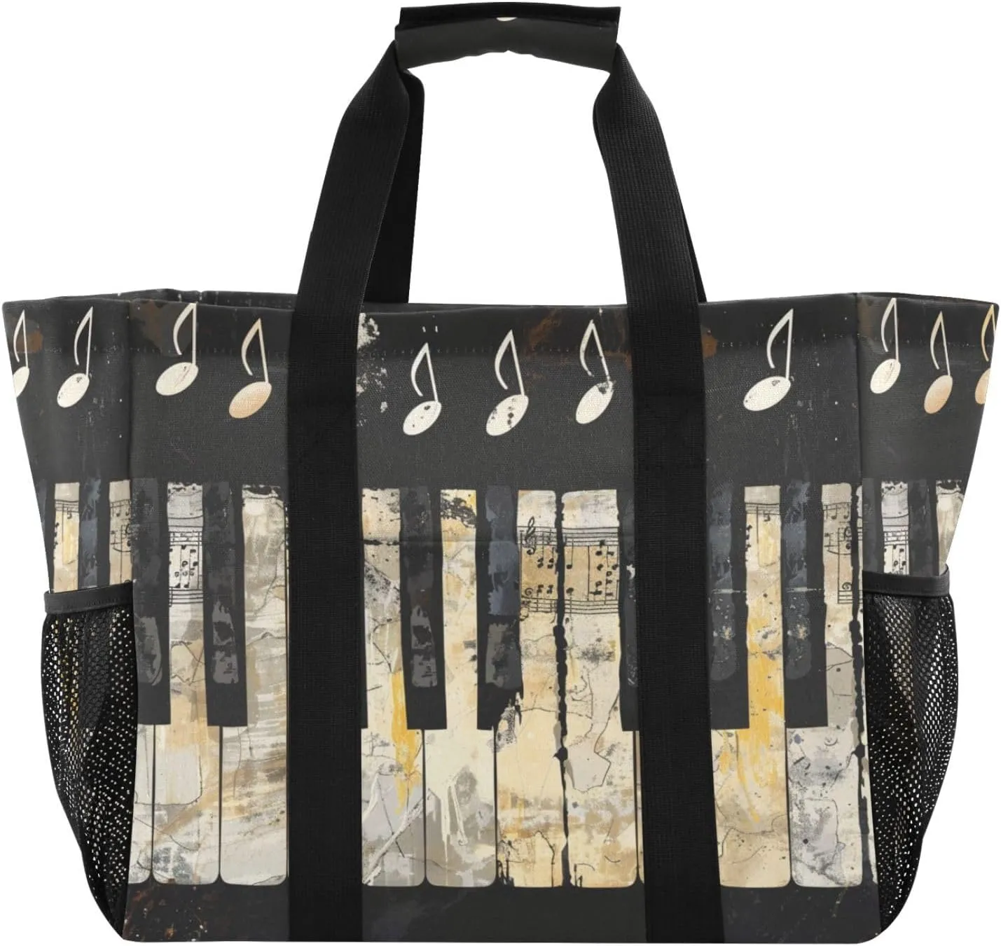 ALAZA Rose on Piano Musical Note Starry Waterproof Beach Tote Bags
