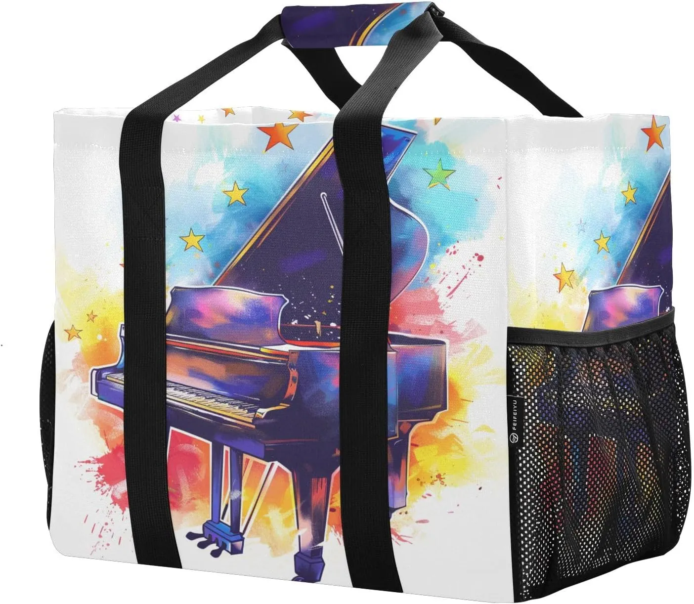 ALAZA Rose on Piano Musical Note Starry Waterproof Beach Tote Bags