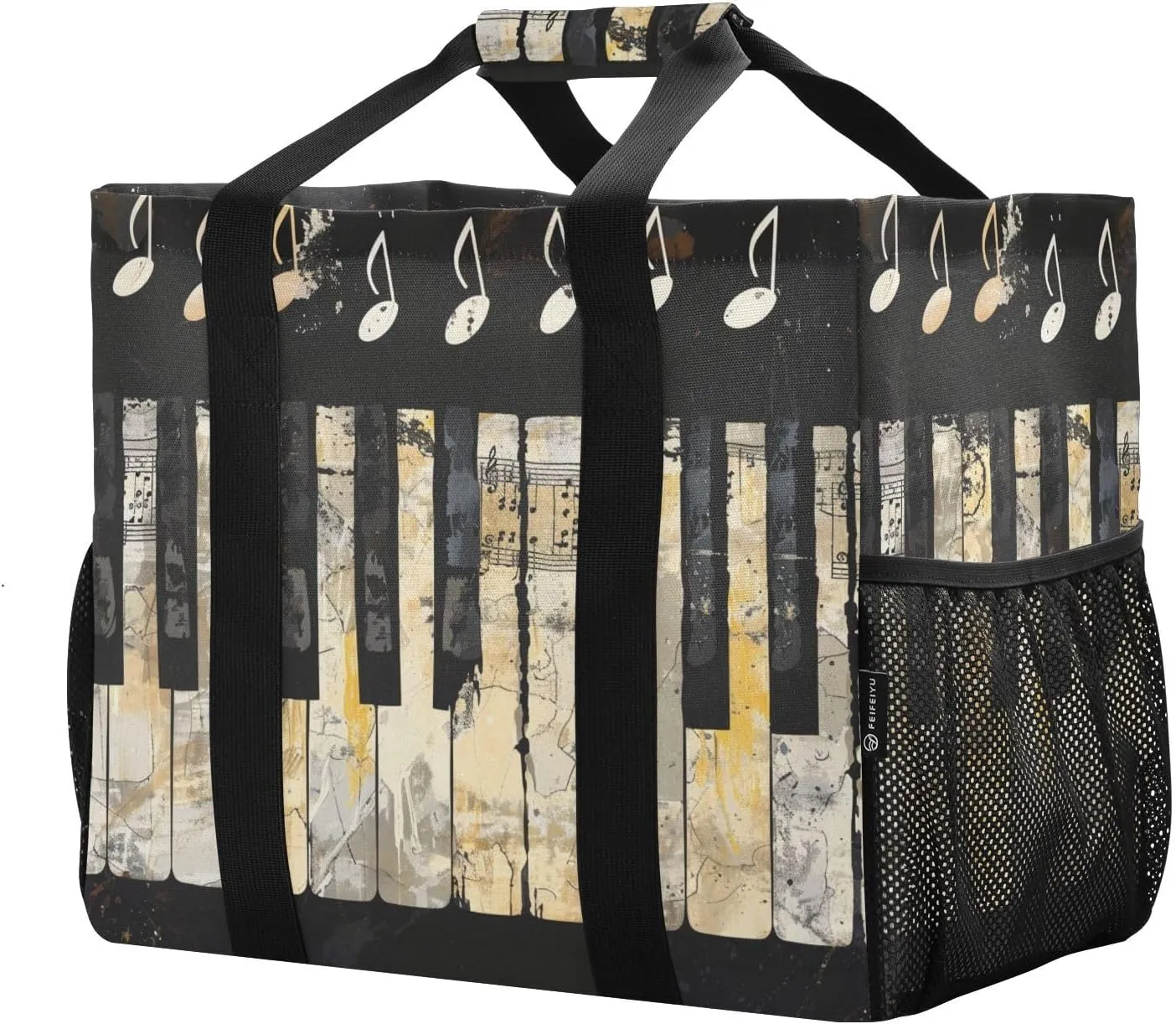 ALAZA Rose on Piano Musical Note Starry Waterproof Beach Tote Bags