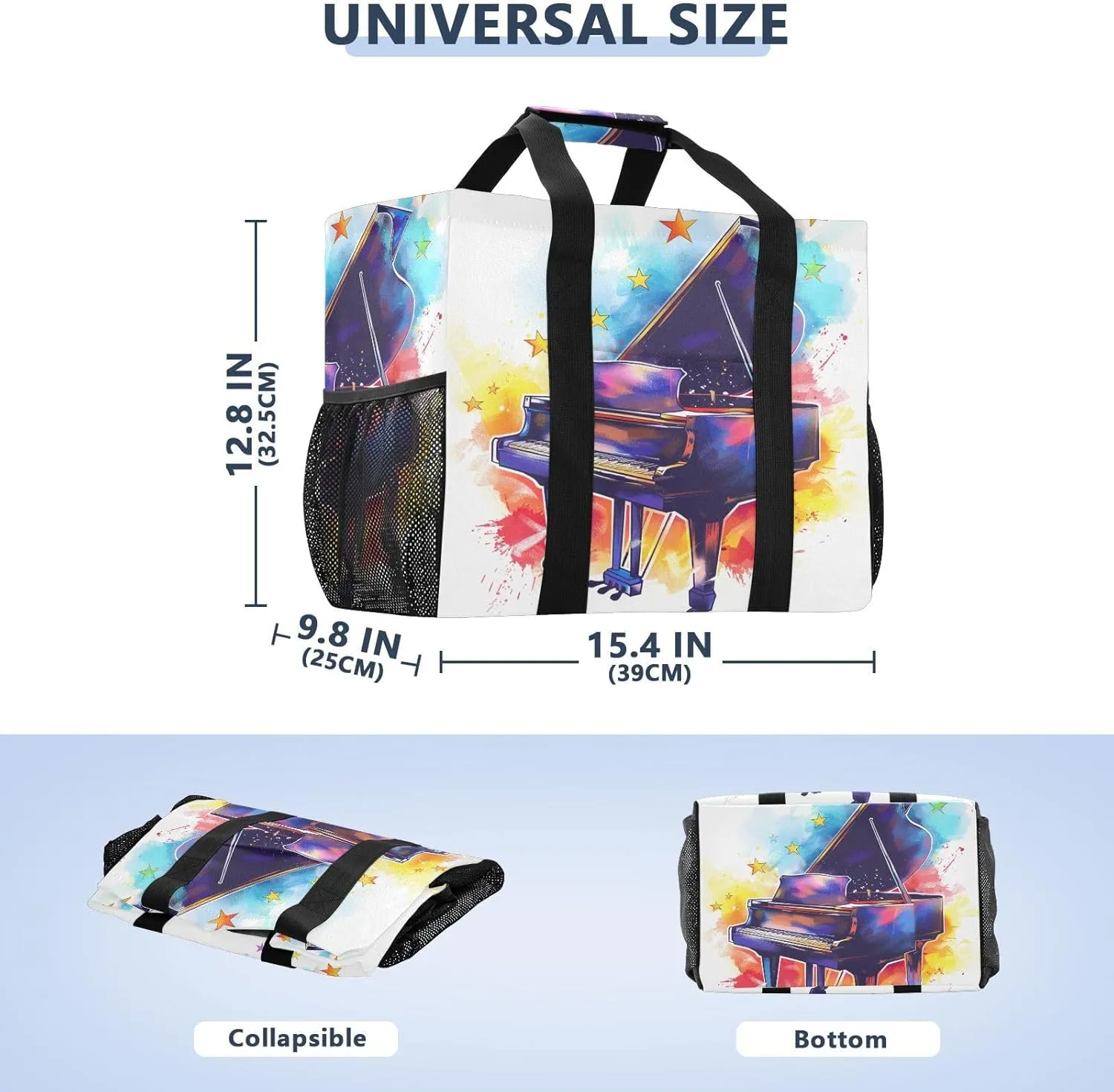 ALAZA Rose on Piano Musical Note Starry Waterproof Beach Tote Bags
