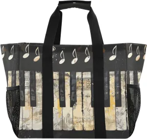 ALAZA Rose on Piano Musical Note Starry Waterproof Beach Tote Bags