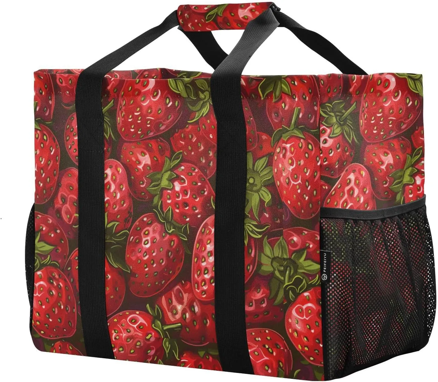 ALAZA Strawberry Seamless on Yellow Waterproof Beach Tote Bags