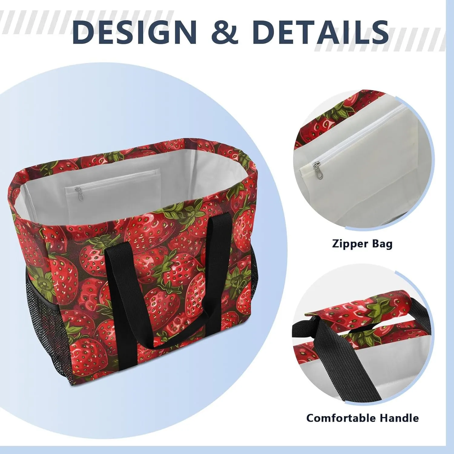 ALAZA Strawberry Seamless on Yellow Waterproof Beach Tote Bags