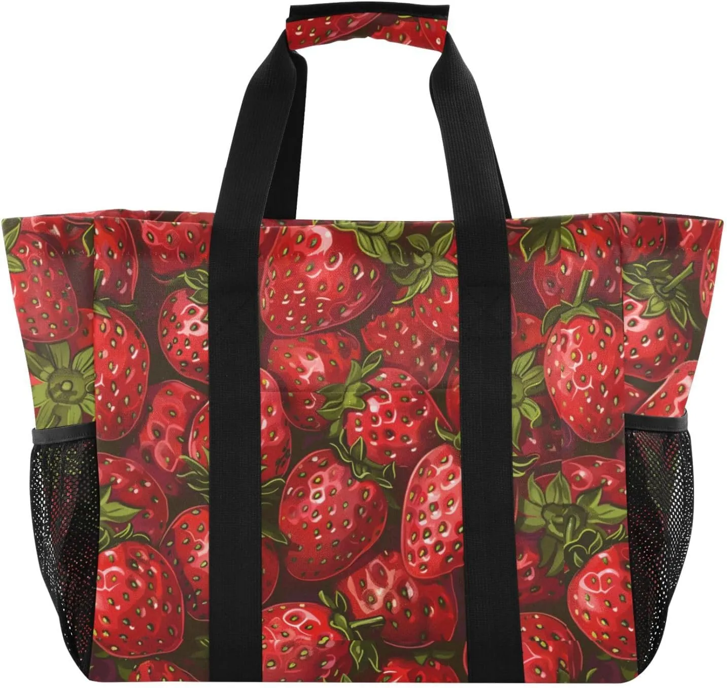 ALAZA Strawberry Seamless on Yellow Waterproof Beach Tote Bags