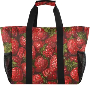 ALAZA Strawberry Seamless on Yellow Waterproof Beach Tote Bags