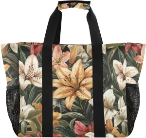 ALAZA Summer Pink Lily Waterproof Beach Tote Bags