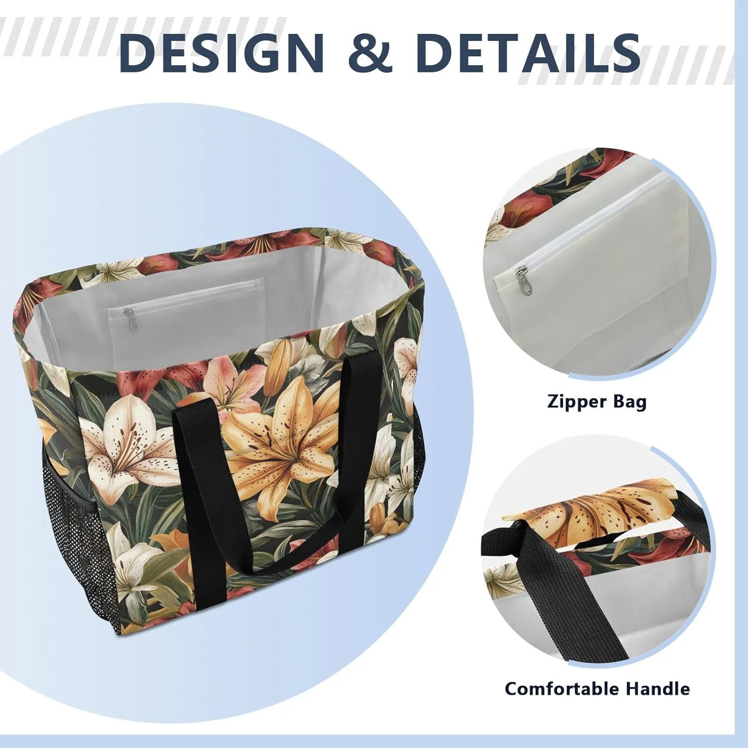 ALAZA Summer Pink Lily Waterproof Beach Tote Bags