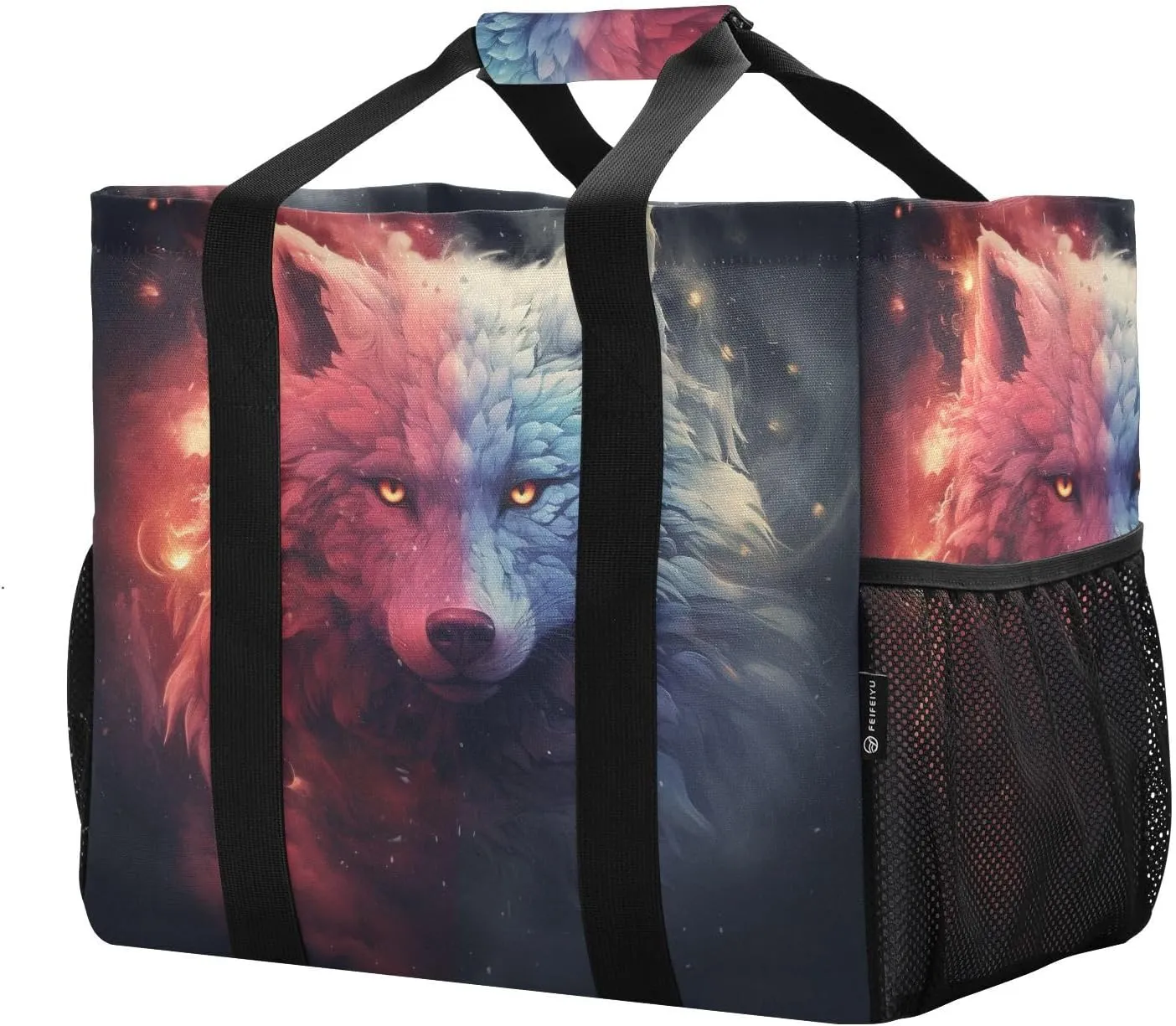 ALAZA Two Wolf Huge Starry Night Waterproof Beach Tote Bags