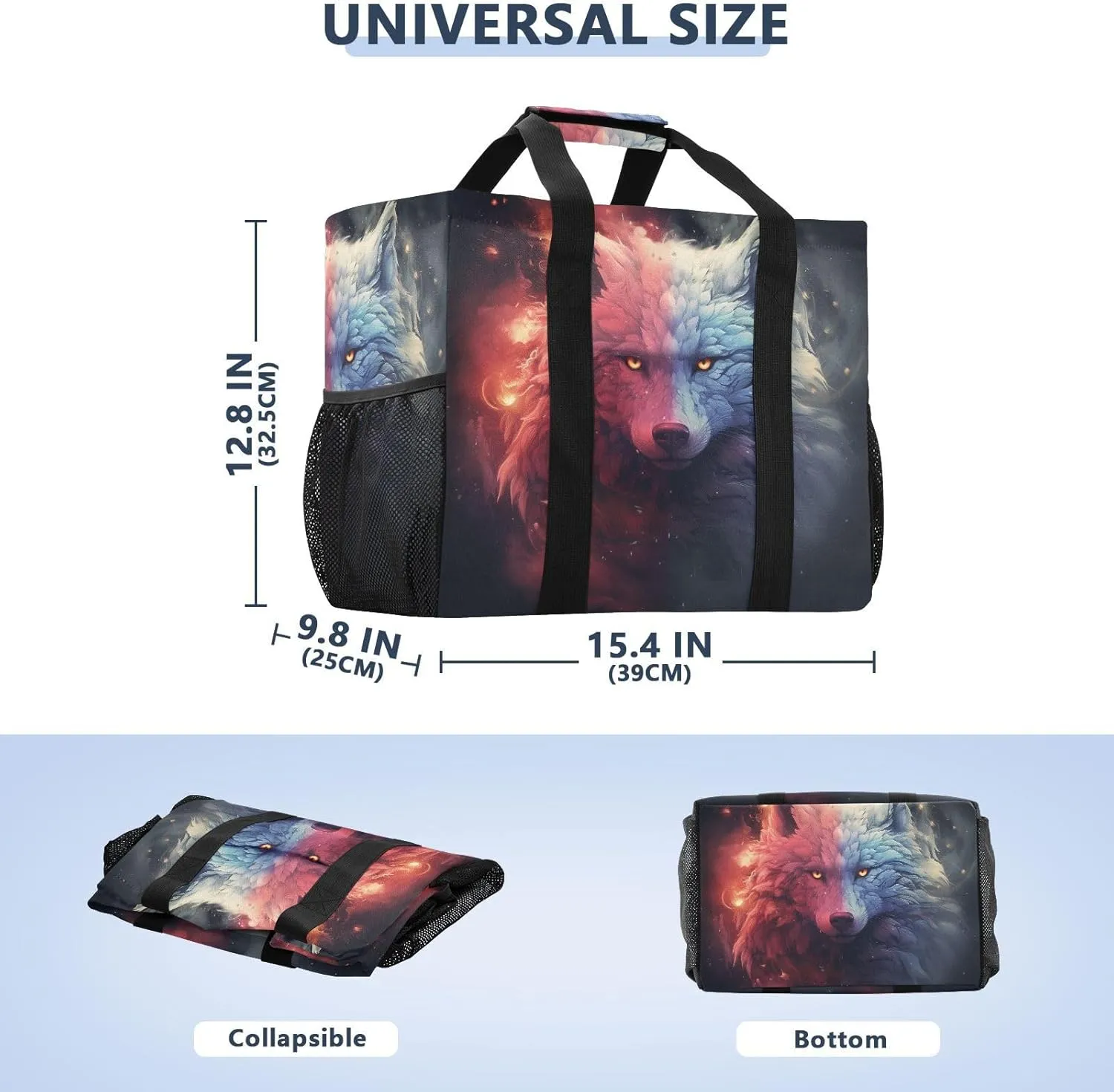 ALAZA Two Wolf Huge Starry Night Waterproof Beach Tote Bags