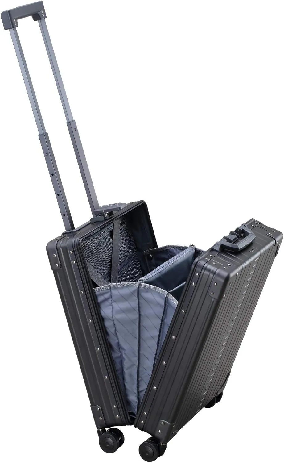 Aleon Aluminum Business Briefcase - Vertical Open Carry On 21", TSA Approved Hardshell Suitcase, Laptop Compartment, Hard Side Cabin Bag - Aluminum Frame Pilot Case for Travel & Business (Onyx)
