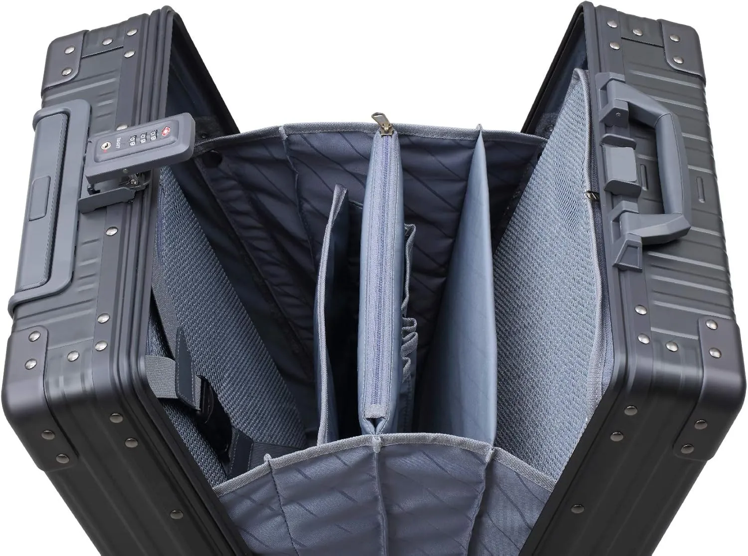 Aleon Aluminum Business Briefcase - Vertical Open Carry On 21", TSA Approved Hardshell Suitcase, Laptop Compartment, Hard Side Cabin Bag - Aluminum Frame Pilot Case for Travel & Business (Onyx)