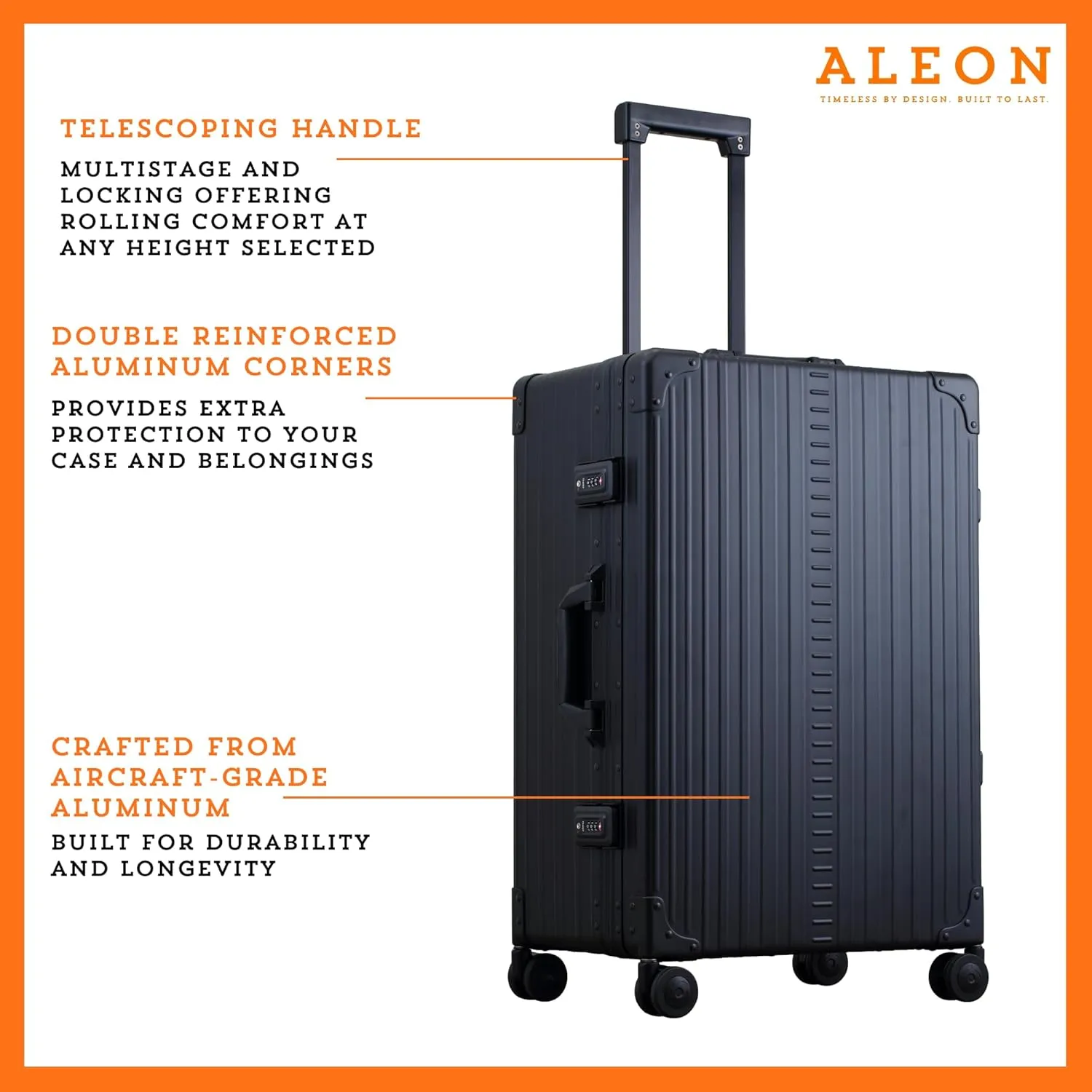 All Aluminum Lightweight 26" Premium Checked Bag Luggage with Suiter, Hardshell Suitcase w/Spinner Wheels, TSA-Approved, Heavy Duty Roller for International Travel and Business Flight (Onyx)
