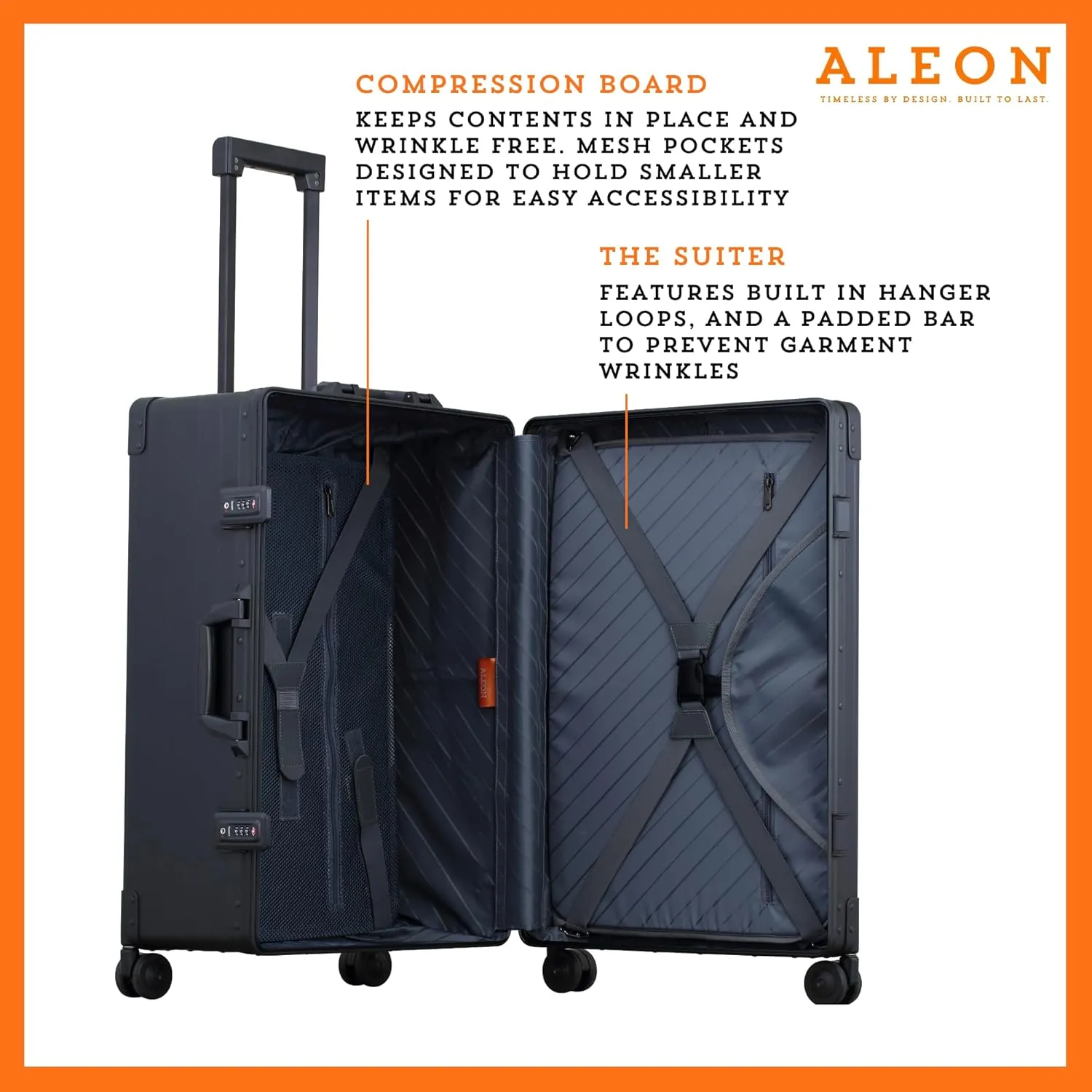 All Aluminum Lightweight 26" Premium Checked Bag Luggage with Suiter, Hardshell Suitcase w/Spinner Wheels, TSA-Approved, Heavy Duty Roller for International Travel and Business Flight (Onyx)