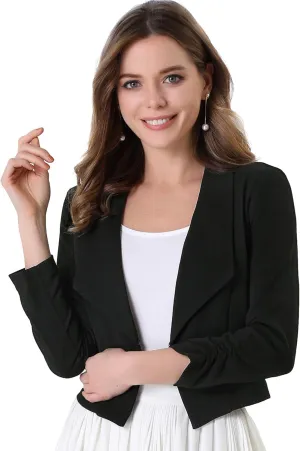 Allegra K Women's Notched Lapel Ruched Sleeve Jackets Business Cropped Blazer
