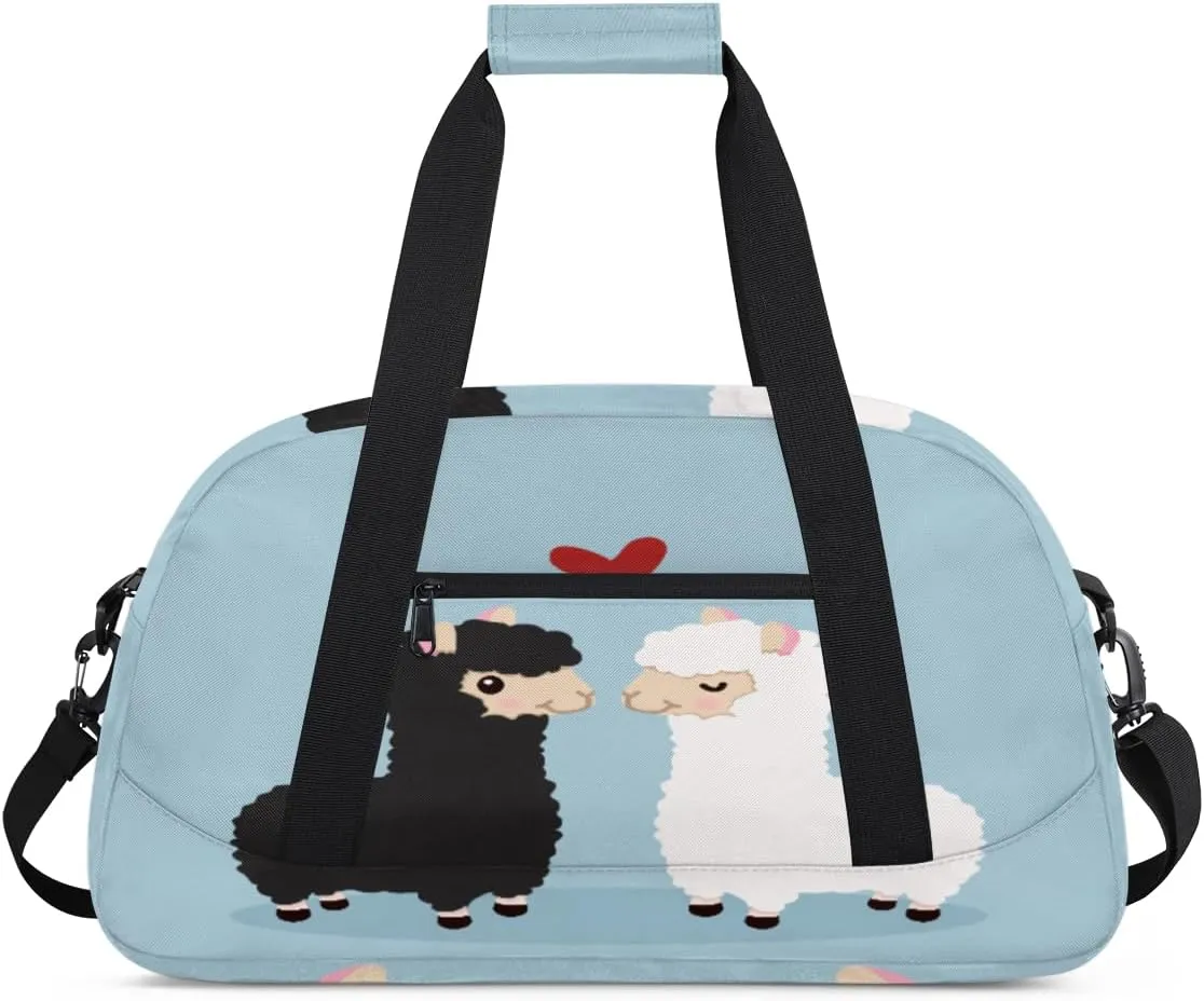 Alpaca Couple Gym Duffel Bag for Men Women Cartoon Pattern Sports Tote Bag with Adjustable Shoulder Strap for Dance Gymnastics Traveling Outdoor Camping Overnight Stay
