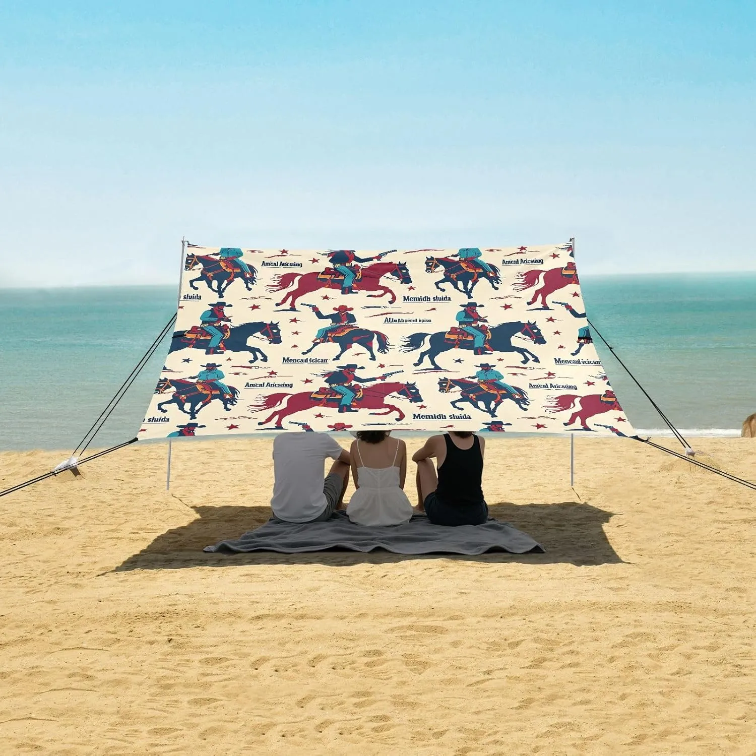 American Cowboys Beach Canopy Tent Anti-UV & Wind Resistant, Colorful Camping Sun Shelter Easy Setup Portable,Outdoor Shade Tents with Sandbags,Sand Shovels,Ground Pegs & Stability Poles