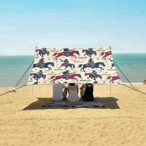 American Cowboys Beach Canopy Tent Anti-UV & Wind Resistant, Colorful Camping Sun Shelter Easy Setup Portable,Outdoor Shade Tents with Sandbags,Sand Shovels,Ground Pegs & Stability Poles