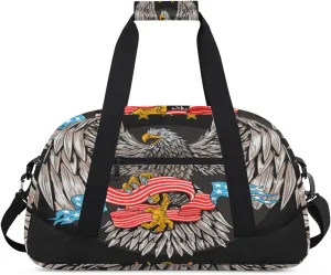 American Eagles Gym Duffel Bag for Men Women Flag Ribbon Sports Tote Bag with Adjustable Shoulder Strap for Dance Gymnastics Traveling Outdoor Camping Overnight Stay