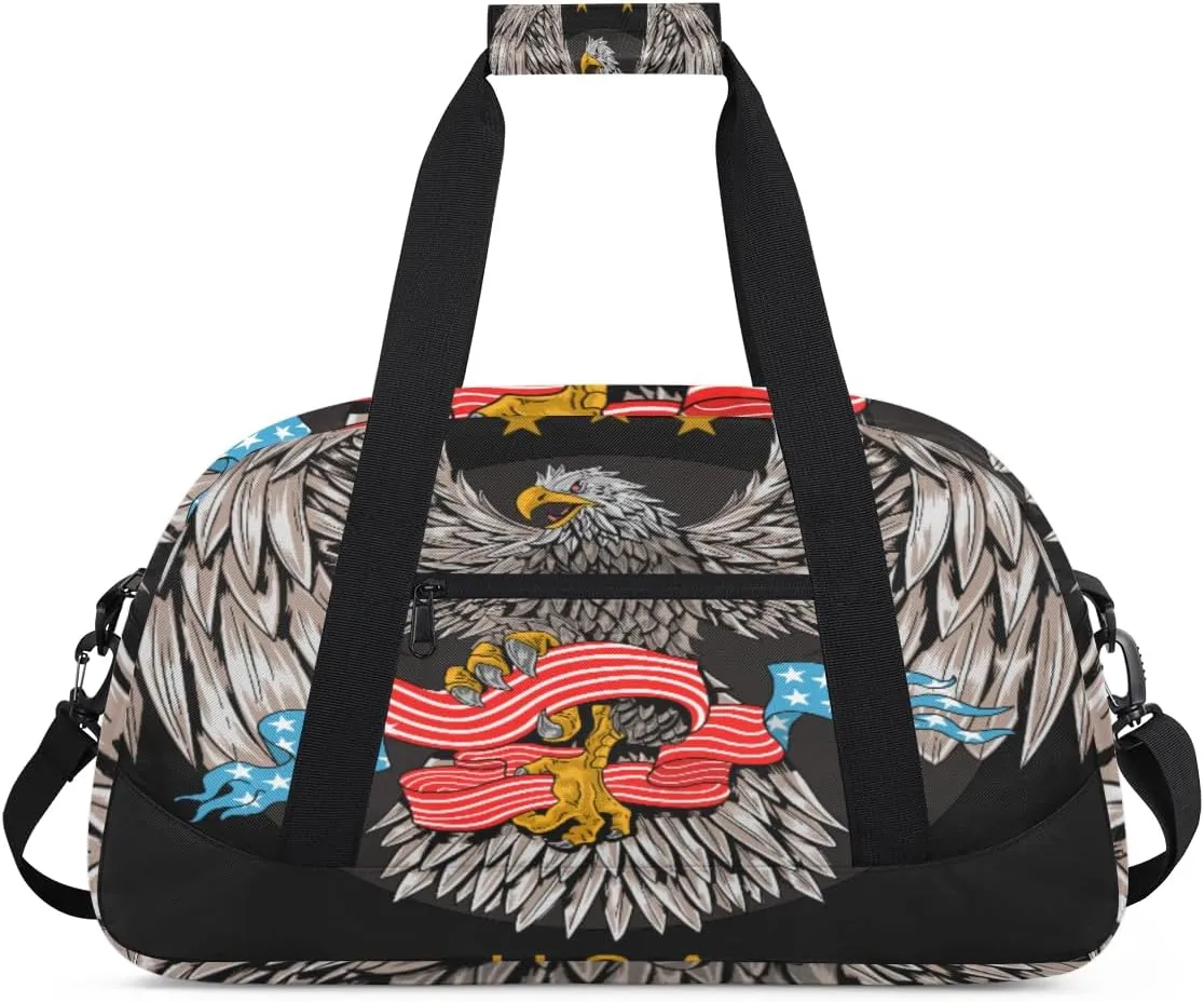 American Eagles Gym Duffel Bag for Men Women Flag Ribbon Sports Tote Bag with Adjustable Shoulder Strap for Dance Gymnastics Traveling Outdoor Camping Overnight Stay