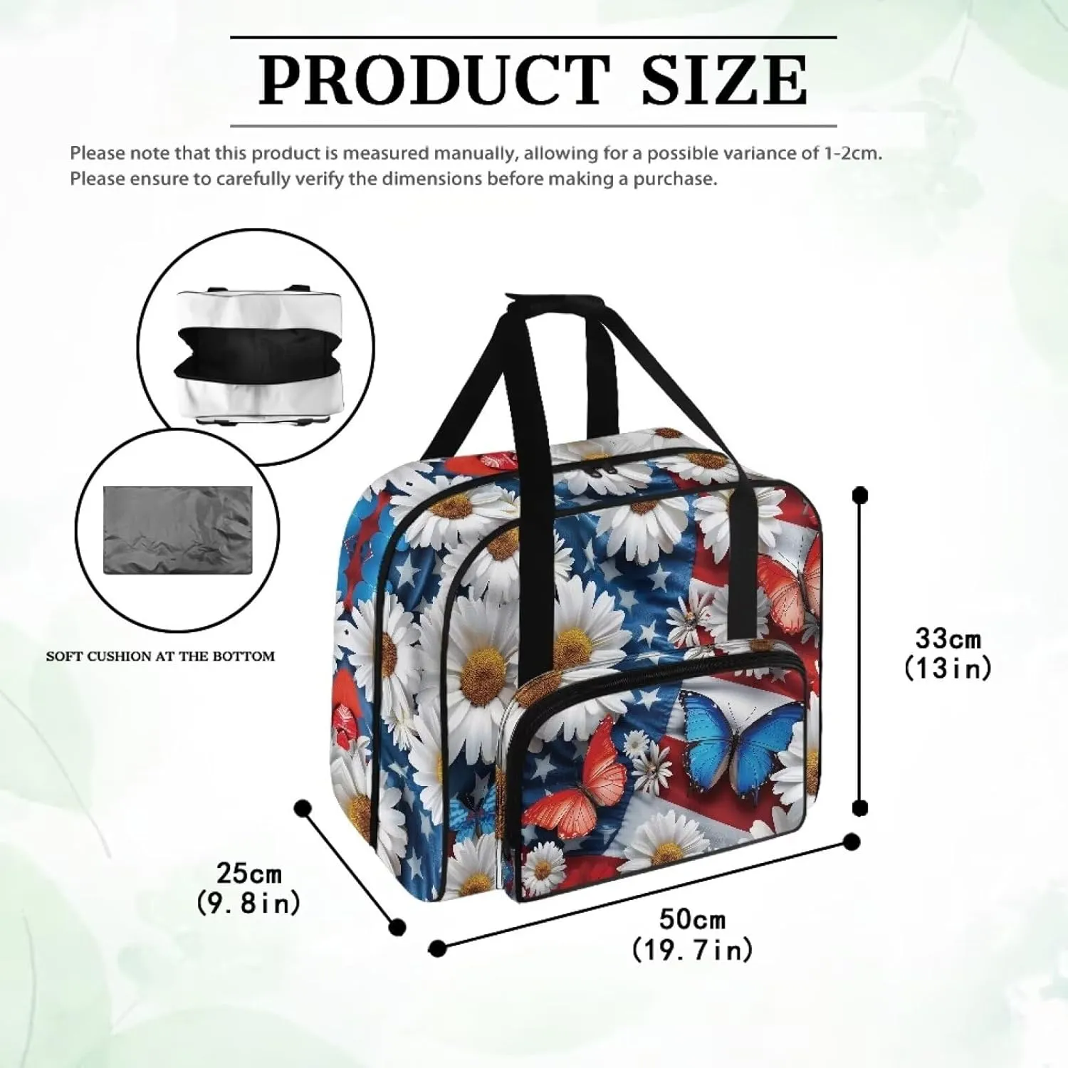 American Flag Butterfly Sewing Machine Carrying Case with Pocket/Handles/Soft Bottom Pad Prevent Scratches Sewing Accessories Carrier Bag Sewing Class Supplies(19.7 X 9.8 X 13