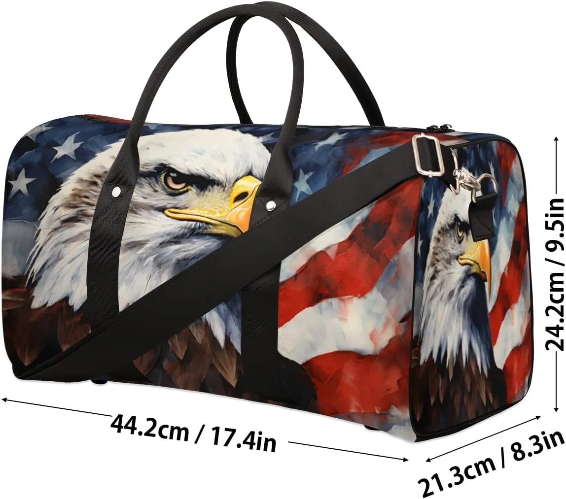 American Flag Eagles Travel Duffle Bag, Sports Gym Bags for Women Men, Carry On Weekender Overnight Workout Airplane Trips Bag