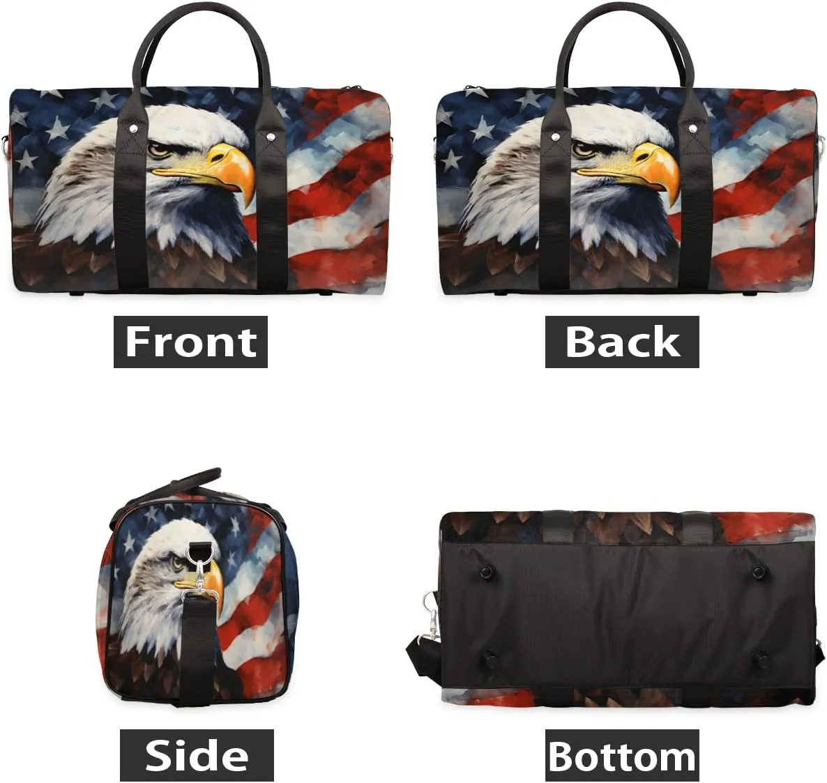 American Flag Eagles Travel Duffle Bag, Sports Gym Bags for Women Men, Carry On Weekender Overnight Workout Airplane Trips Bag