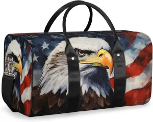 American Flag Eagles Travel Duffle Bag, Sports Gym Bags for Women Men, Carry On Weekender Overnight Workout Airplane Trips Bag
