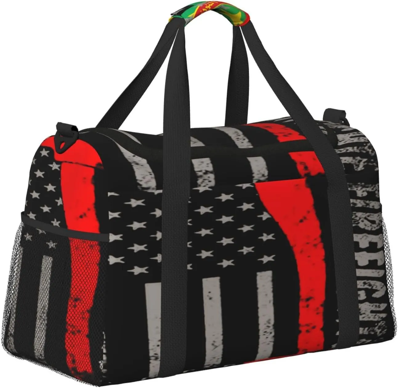 American Flag Firefighter Travel Duffel Bag Large Foldable Waterproof Overnight Bag For Beach Swim Bags Pool Sports Gym