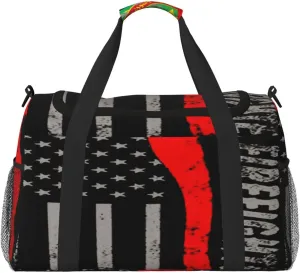 American Flag Firefighter Travel Duffel Bag Large Foldable Waterproof Overnight Bag For Beach Swim Bags Pool Sports Gym