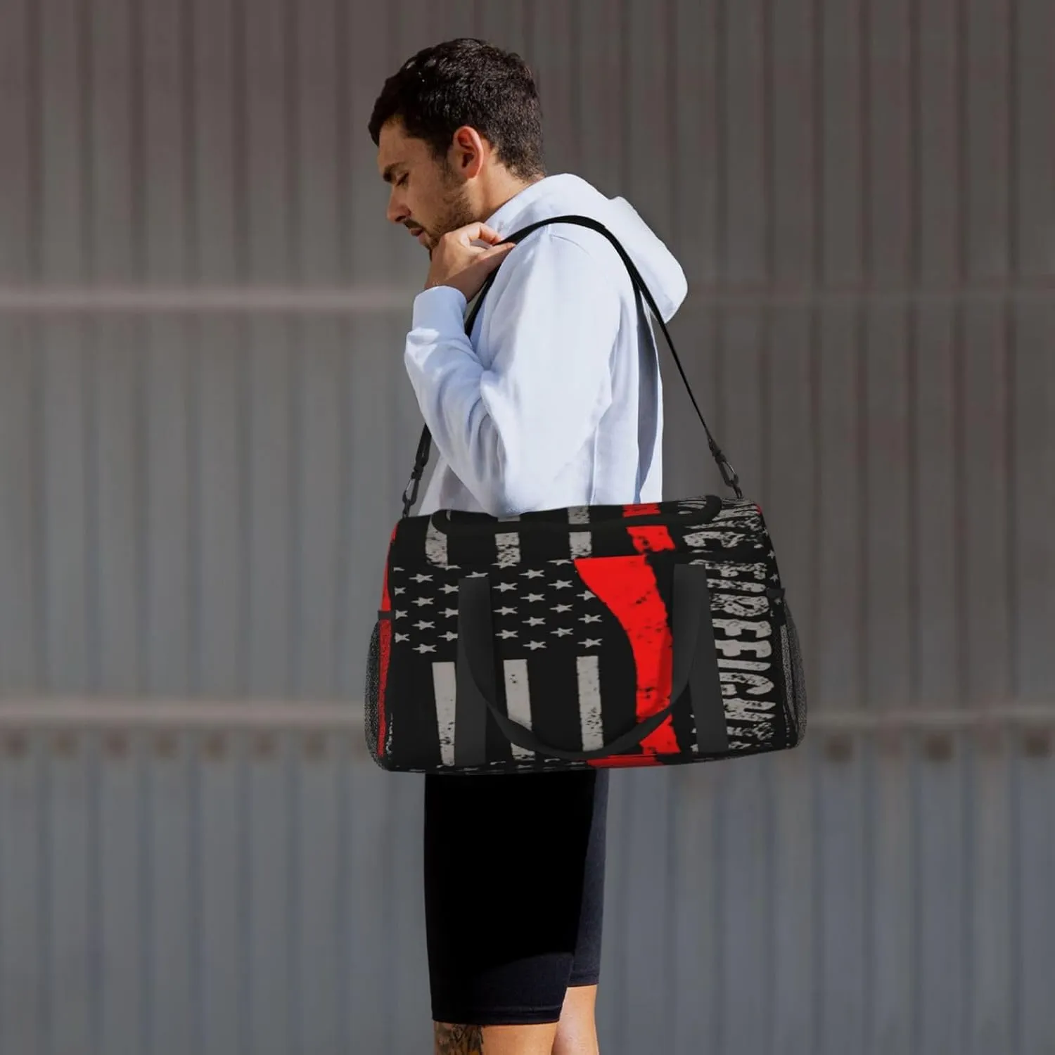 American Flag Firefighter Travel Duffel Bag Large Foldable Waterproof Overnight Bag For Beach Swim Bags Pool Sports Gym