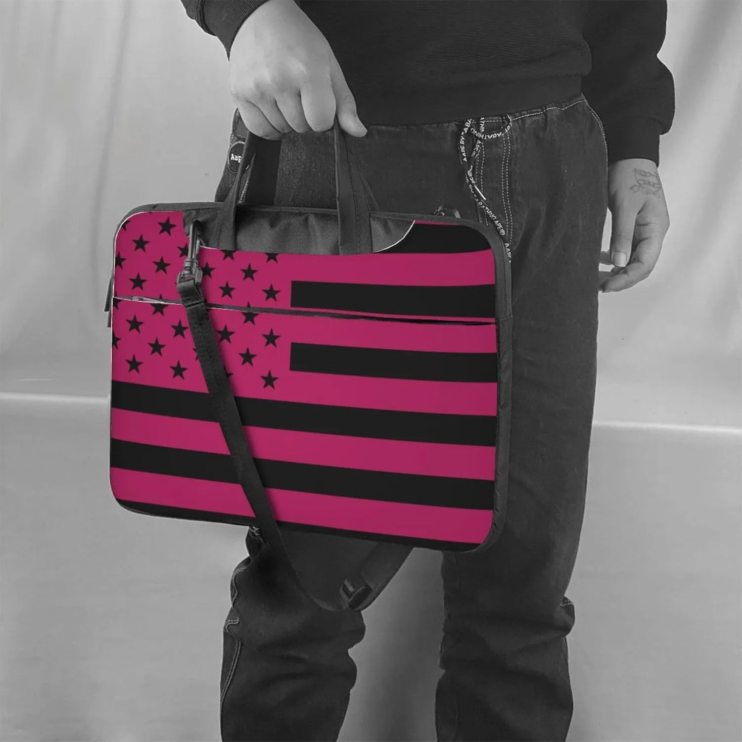 American flag Laptop Shoulder Bag ​for Men Women, Computer Carrying Case Messenger Bag with Strap