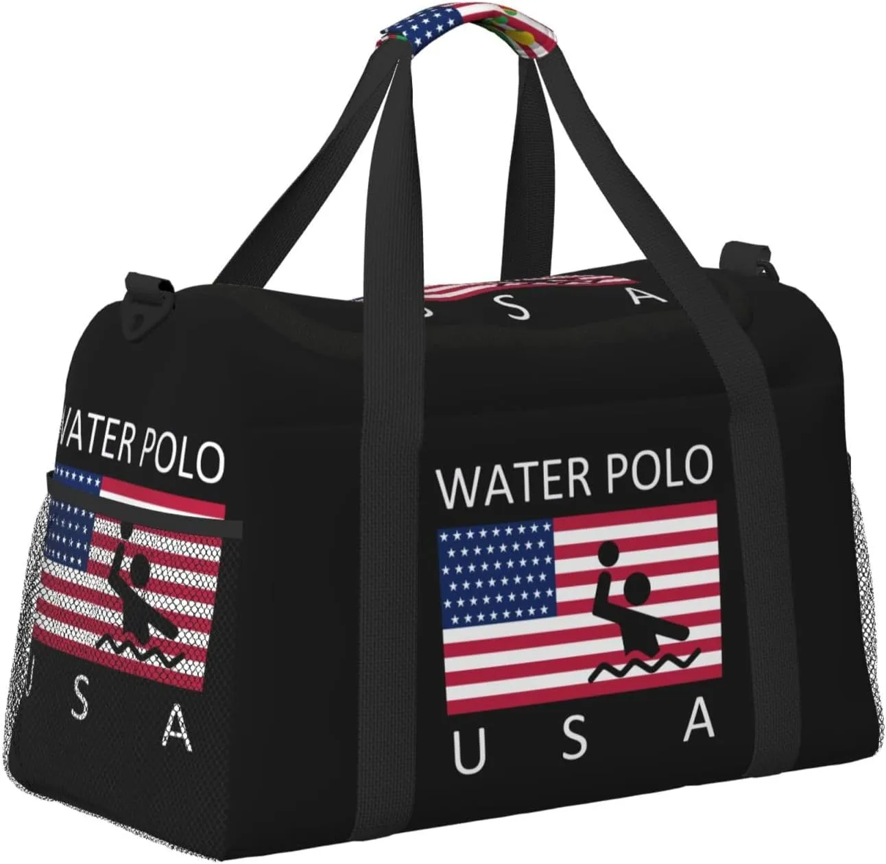 American Flag Water Polo Travel Duffel Bag Large Foldable Waterproof Overnight Bag For Beach Swim Bags Pool Sports Gym