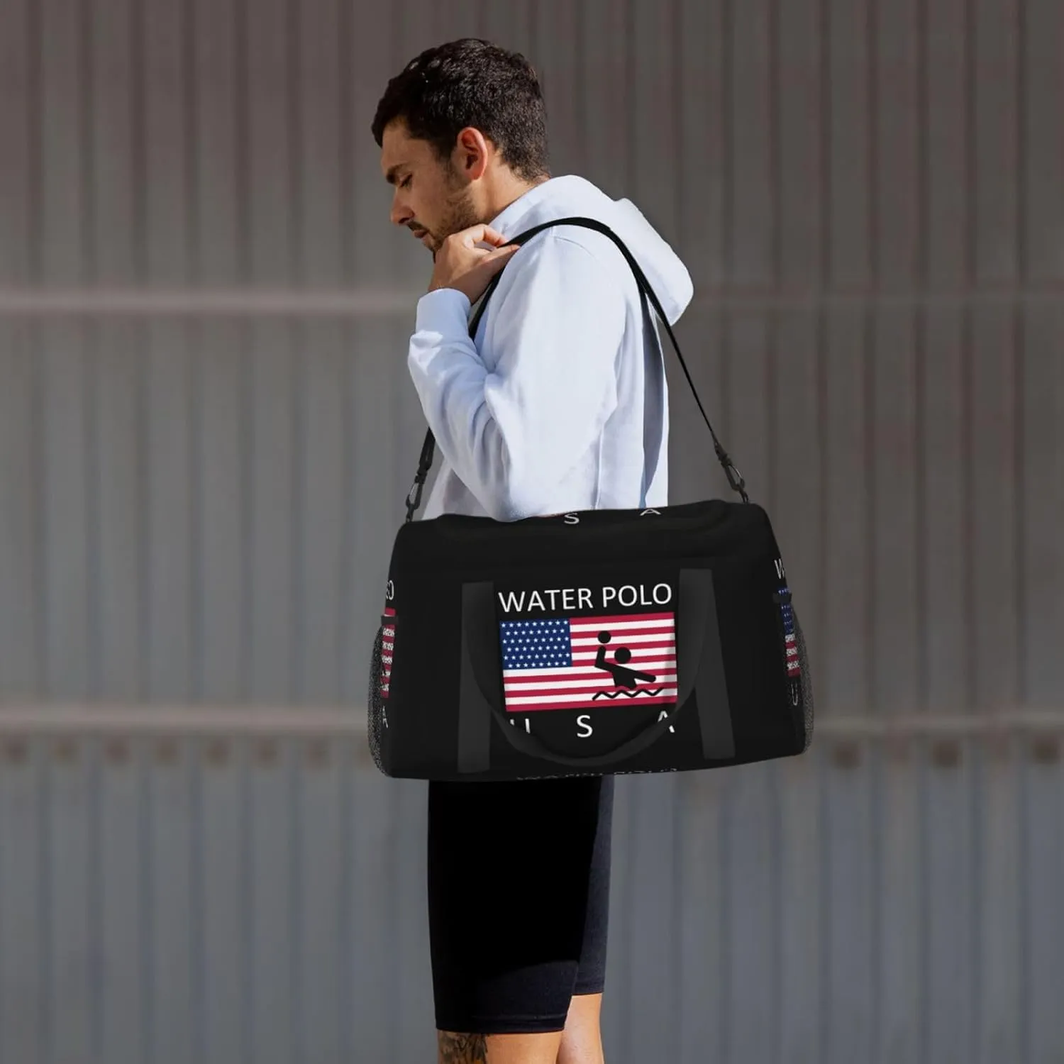 American Flag Water Polo Travel Duffel Bag Large Foldable Waterproof Overnight Bag For Beach Swim Bags Pool Sports Gym
