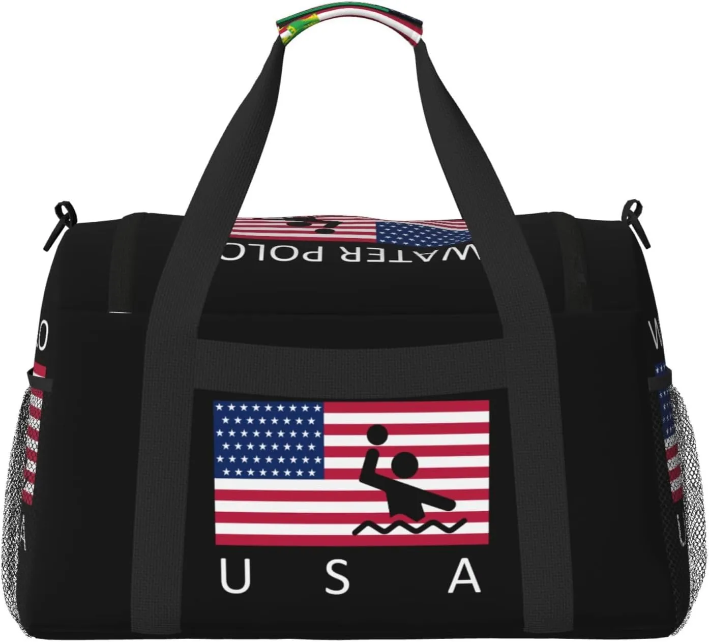 American Flag Water Polo Travel Duffel Bag Large Foldable Waterproof Overnight Bag For Beach Swim Bags Pool Sports Gym