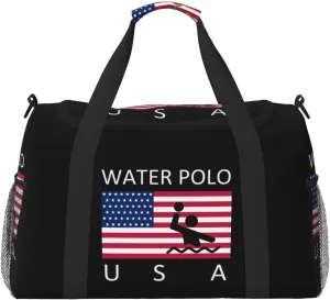 American Flag Water Polo Travel Duffel Bag Large Foldable Waterproof Overnight Bag For Beach Swim Bags Pool Sports Gym
