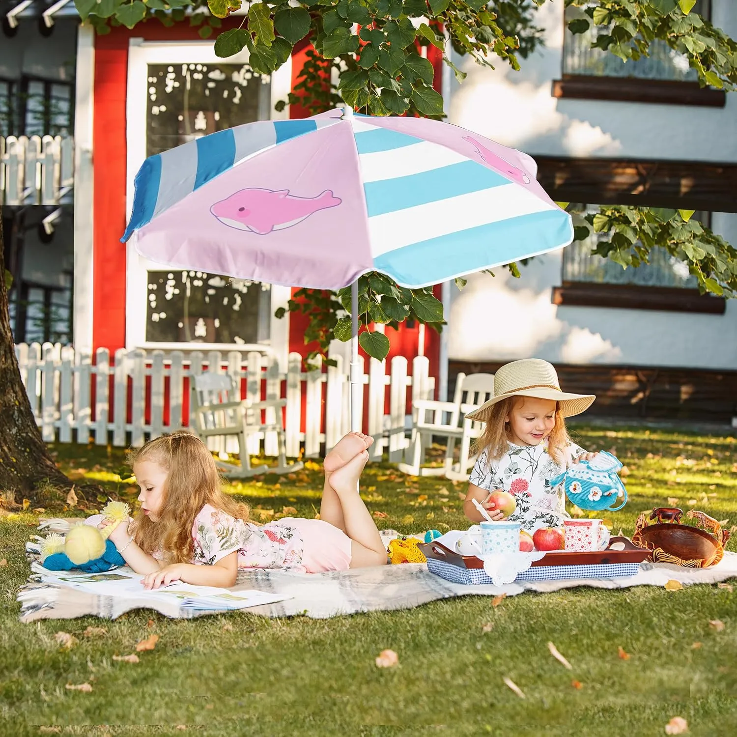 AMMSUN 47 Inch Seaside Beach Umbrella for Sand Box Water Table - Kids shade Umbrella for children Beach Camping Garden Outdoor Play Shade umbrella for picnic table