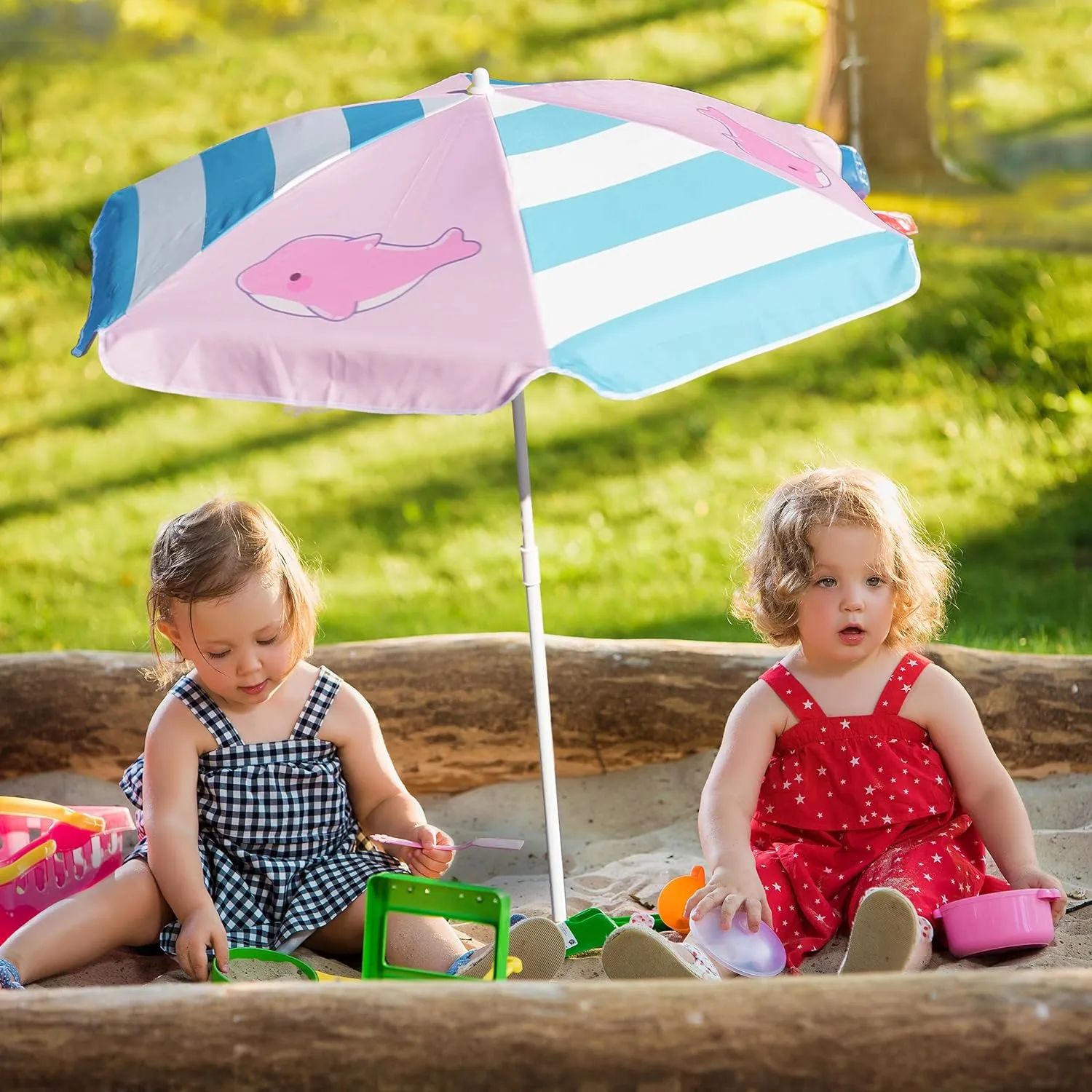 AMMSUN 47 Inch Seaside Beach Umbrella for Sand Box Water Table - Kids shade Umbrella for children Beach Camping Garden Outdoor Play Shade umbrella for picnic table