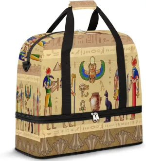 Ancient Egyptian Foldable Travel Duffel Bag Tote Carry on Luggage Sport Duffle for Women Men Gym Bag Overnight Weekender Bags with Shoe Compartments and Shoulder Strap