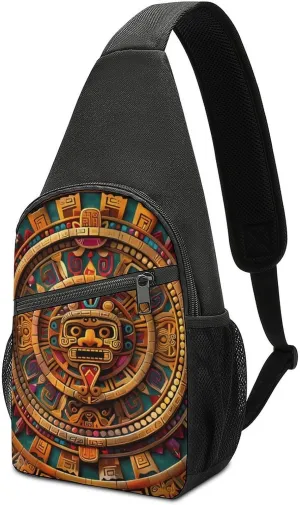 Ancient Mexican Calendar Crossbody Bags for Women Men Sling Bag Casual Chest Bag Daypack for Travel Sport Hiking