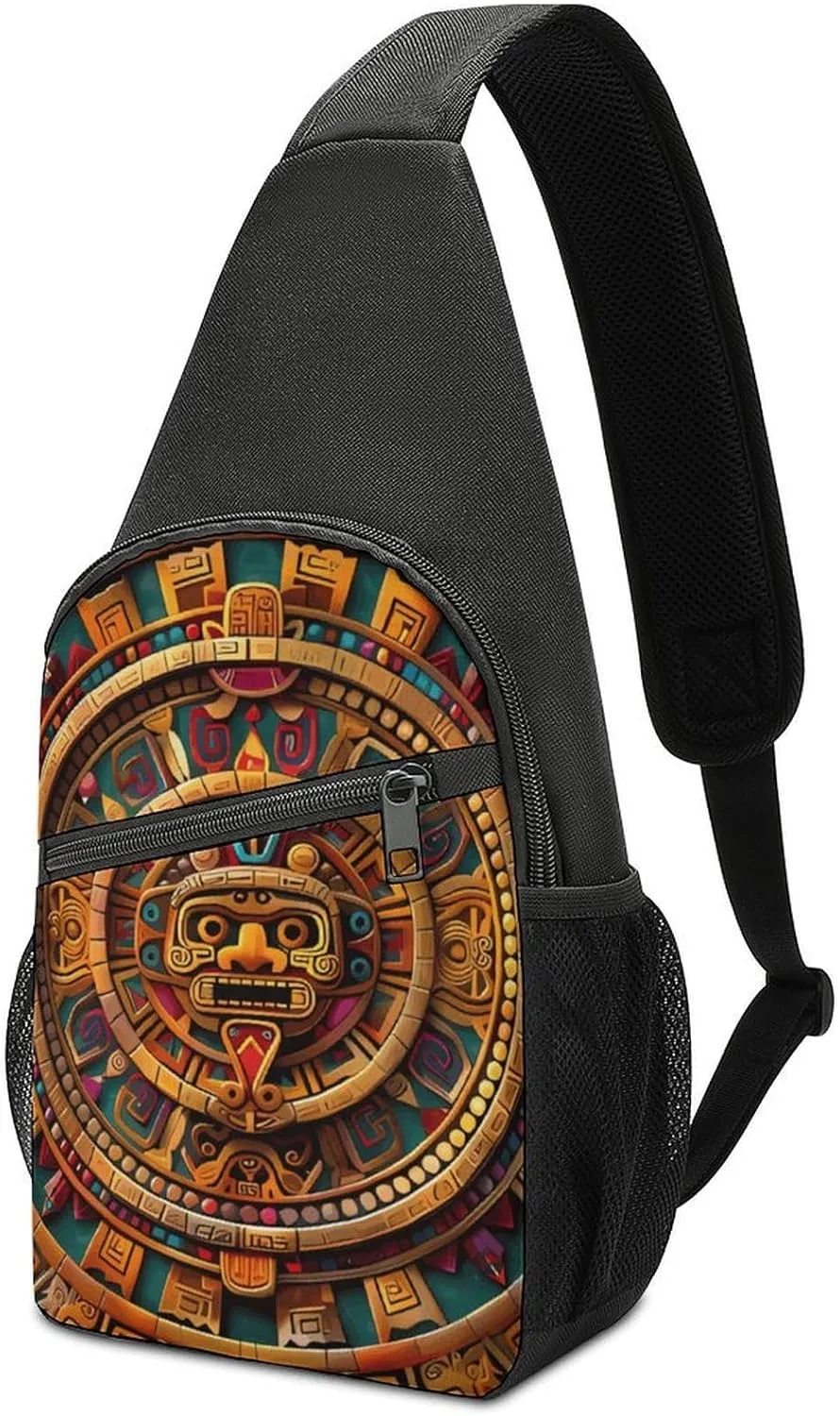 Ancient Mexican Calendar Crossbody Bags for Women Men Sling Bag Casual Chest Bag Daypack for Travel Sport Hiking