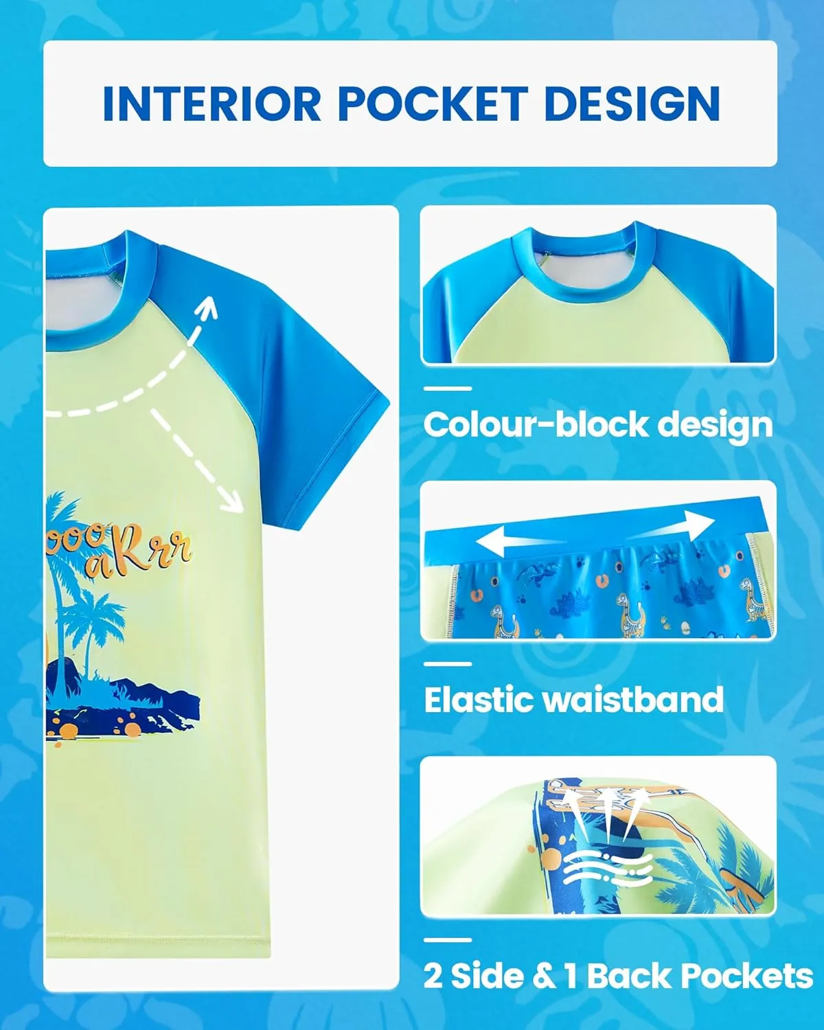 Angel season Boys Swimsuit Toddler Rash Guard Swim Set Long Sleeve Shirt with Swim Trunks Bathing Suit UPF 50  Swimwear