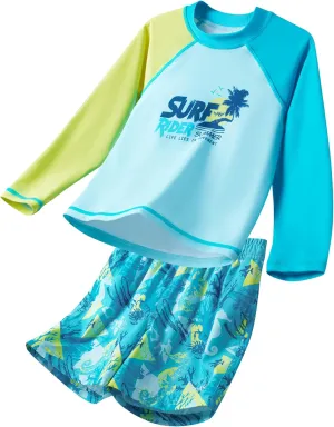 Angel season Boys Swimsuit Toddler Rash Guard Swim Set Long Sleeve Shirt with Swim Trunks Bathing Suit UPF 50  Swimwear